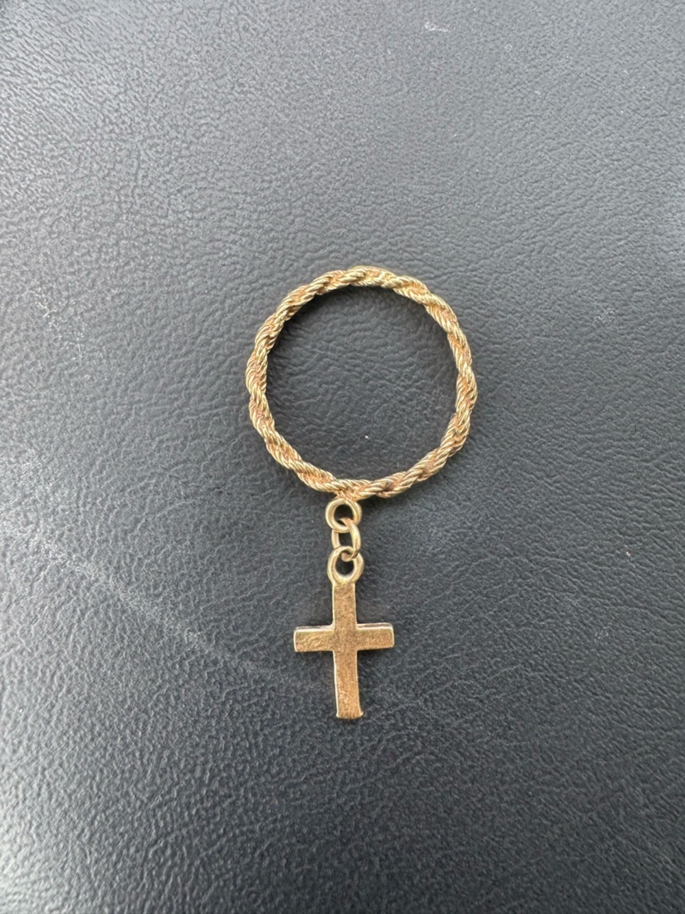 Gold Tone Rope Ring with Cross Charm